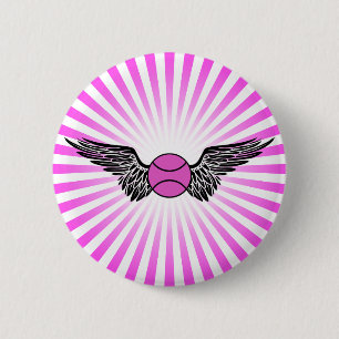 tennis. winged. 6 cm round badge
