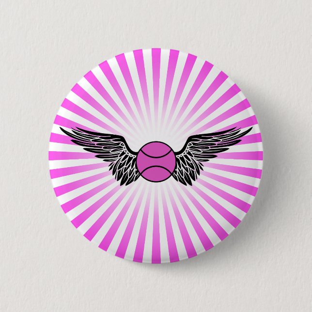 tennis. winged. 6 cm round badge (Front)