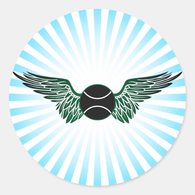 tennis. winged. classic round sticker (Front)