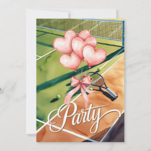 Tennis with Love Balloon on Court Wedding Party Invitation