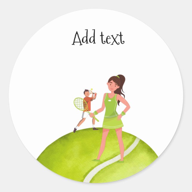 Tennis Woman Player holds racket and ball   Classic Round Sticker (Front)
