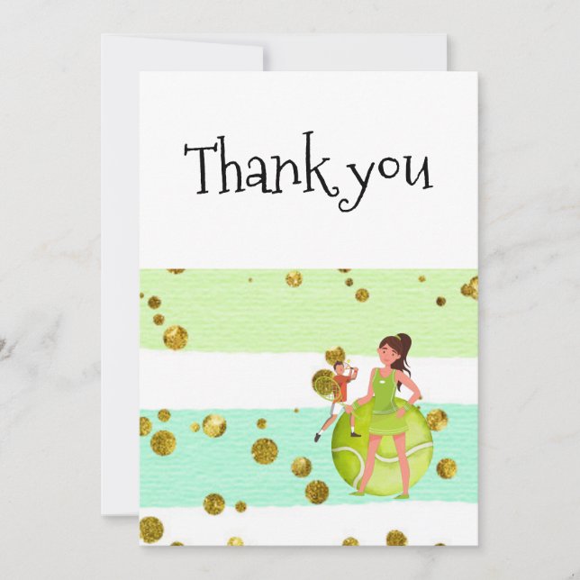 Tennis Woman Player holds racket and ball     Thank You Card (Front)