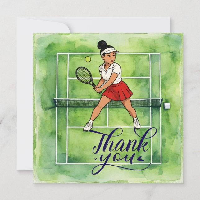Tennis Woman Player is Playing Tennis Thank You Card (Front)