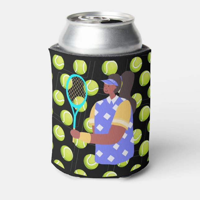 Tennis Woman Player with Balls for party  Can Cooler (Can Back)