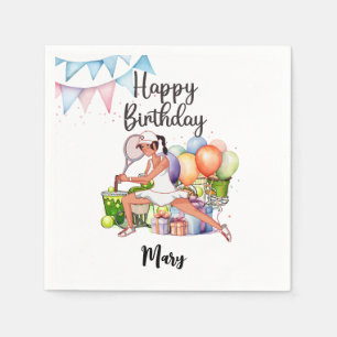 Tennis Woman Player with Happy Birthday word  Napkin