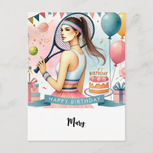 Tennis Woman Player with Happy Birthday word  Postcard