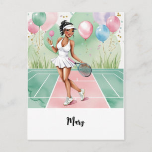 Tennis Woman Player with Happy Birthday word Postcard