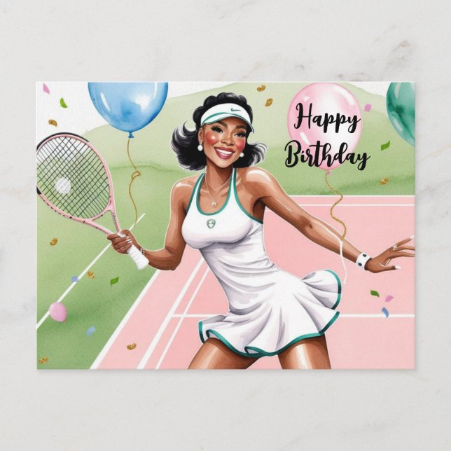 Tennis Woman Player with Happy Birthday word  Postcard (Front)