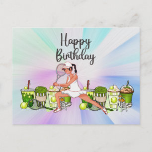 Tennis Woman Player with Happy Birthday word Postcard