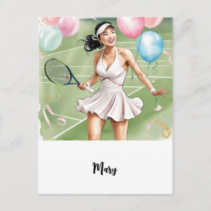 Tennis Woman Player with Happy Birthday word Postcard