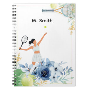 Tennis woman with flowers notebook
