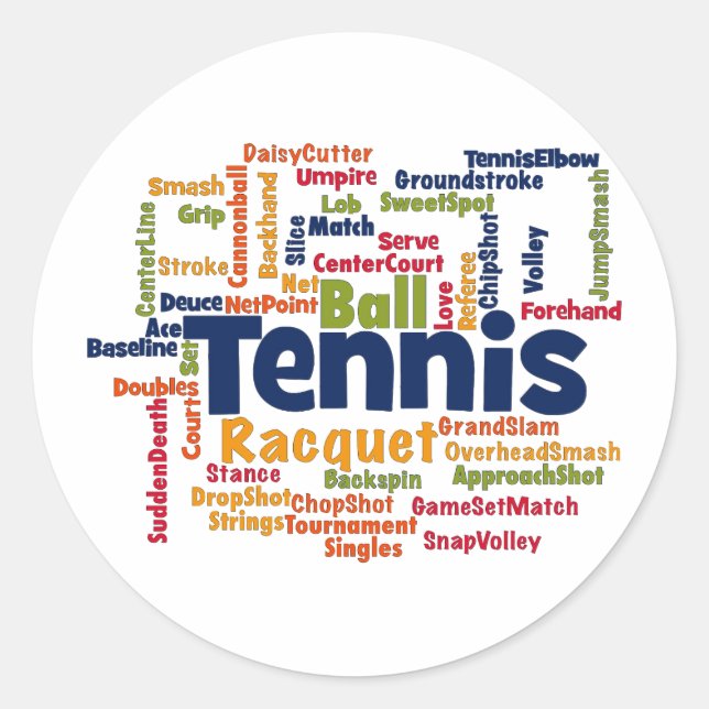 Tennis Word Cloud Classic Round Sticker (Front)