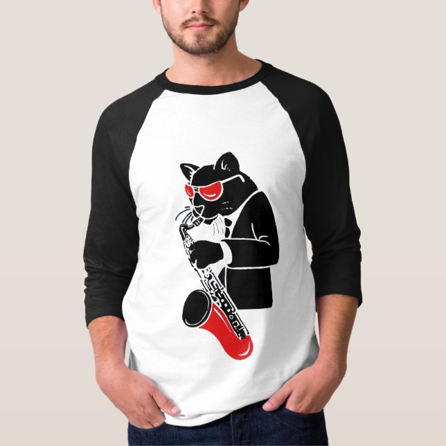 Tenor Sax Cat - Red T-Shirt (Front)