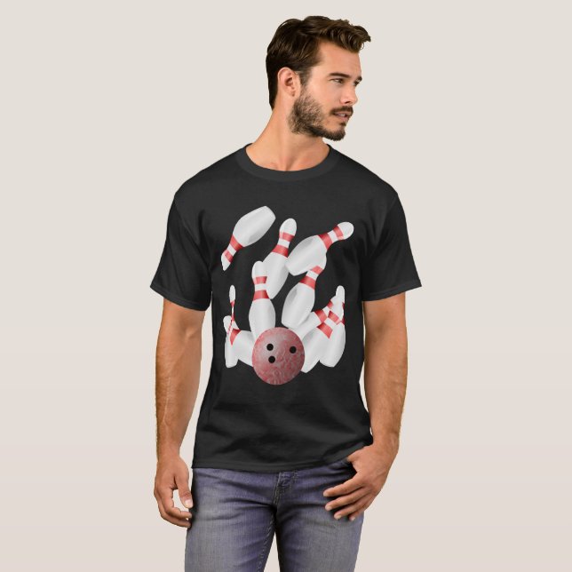 Tenpin bowling Pins and Bowling Ball T-Shirt (Front Full)