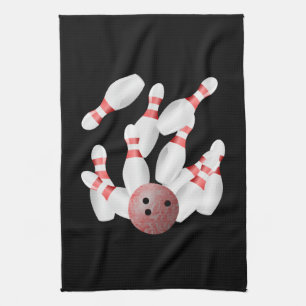 Tenpin bowling Pins and Bowling Ball Tea Towel