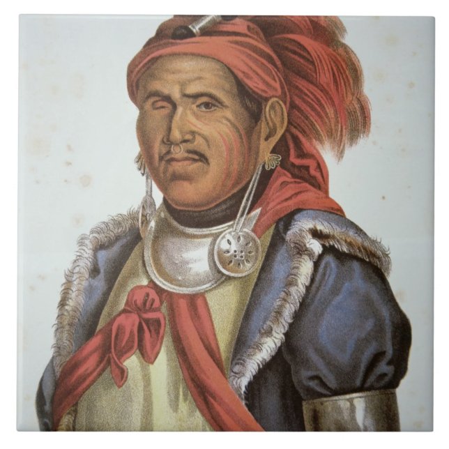 Tenskwatawa (1775-1836) (colour litho) ceramic tile (Front)