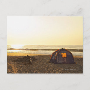 Tent and Burned out Campfire on the Beach. Postcard