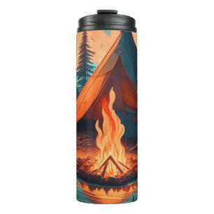 Tent and Campfire Vintage Colours Art Thermal Tumbler