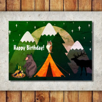 Tent and Forest Animals Mountain Camping Birthday