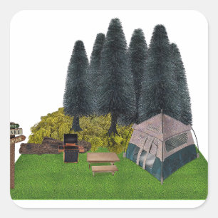 Tent Camping in the Forest Square Sticker