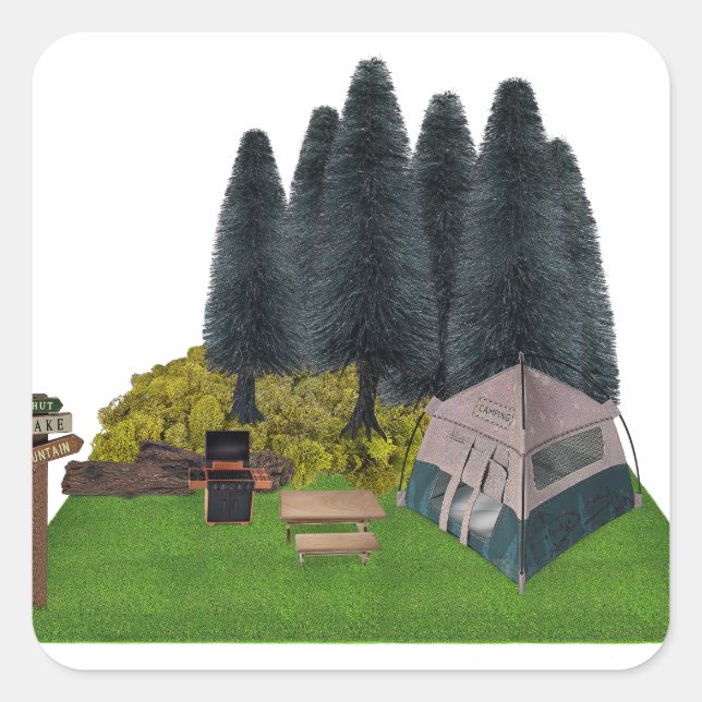 Tent Camping in the Forest Square Sticker (Front)