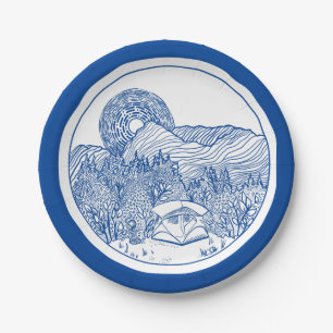 Tent Camping Mountain Scene Paper Plate
