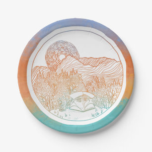 Tent Camping Mountain Scene Paper Plate