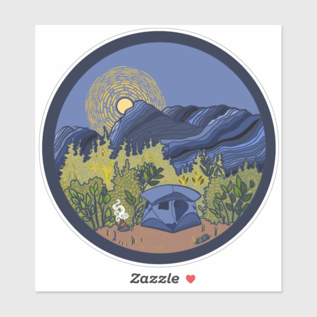 Tent Camping Mountain Scene Sticker (Sheet)