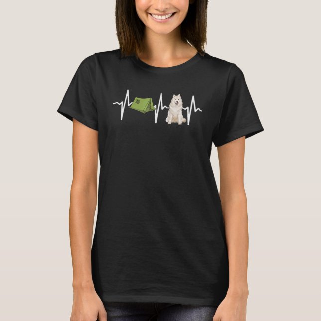 Tent Camping Samoyed Heartbeat Dog T-Shirt (Front)