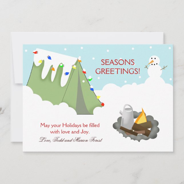 Tent Camping Snow Holiday Christmas Card (Front)