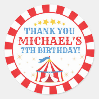 Tent Circus Carnival Birthday Round Label Sticker