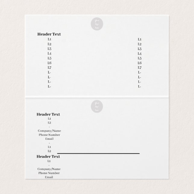 Tent Folded Business Card - Company & Support Info (Inside Unfolded)