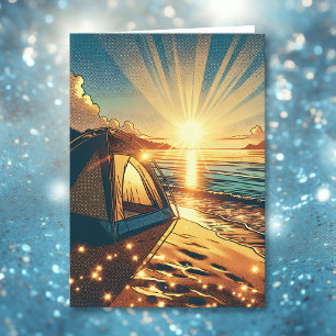 Tent on a Beach Camping Themed Birthday Card