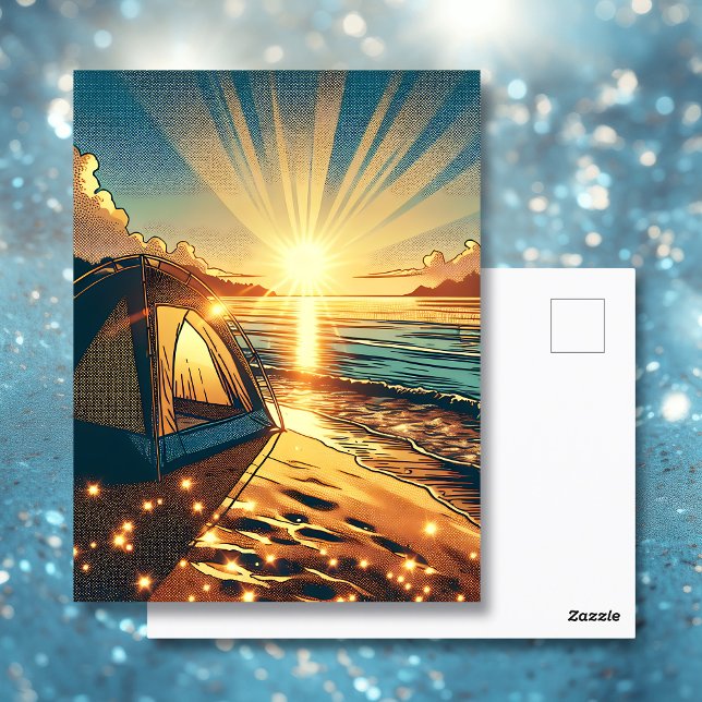 Tent on a Beach Camping Themed blank Postcard (Creator Uploaded)