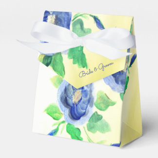 Tent Style Blue Watercolour Rose Wedding Favour Box