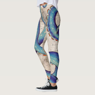 Tentacles dark blue Map Vintage Leggings