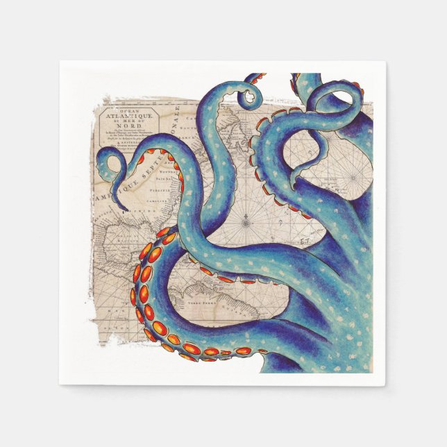 Tentacles dark blue Map Vintage Napkin (Front)