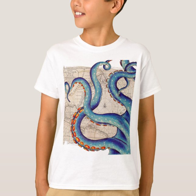Tentacles dark blue Map Vintage T-Shirt (Front)