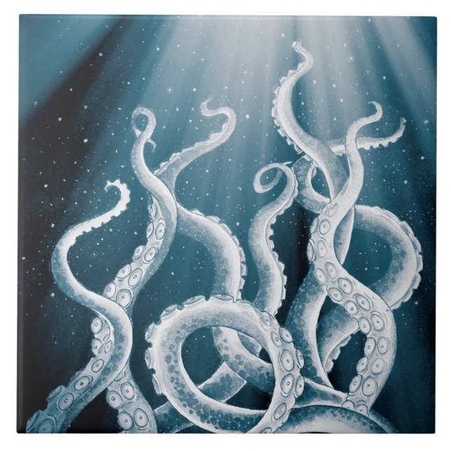Tentacles Galaxy Blue Moon Rays Ceramic Tile (Front)