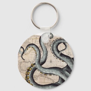 Tentacles Grey Map Vintage Key Ring