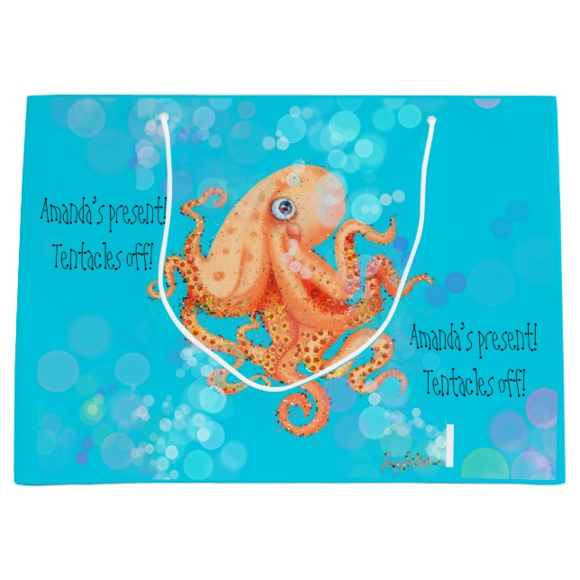 Tentacles off personalised octopus with bubbles large gift bag (Front)