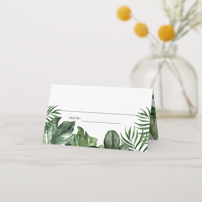 Tented Tropical leaves place card (Front)