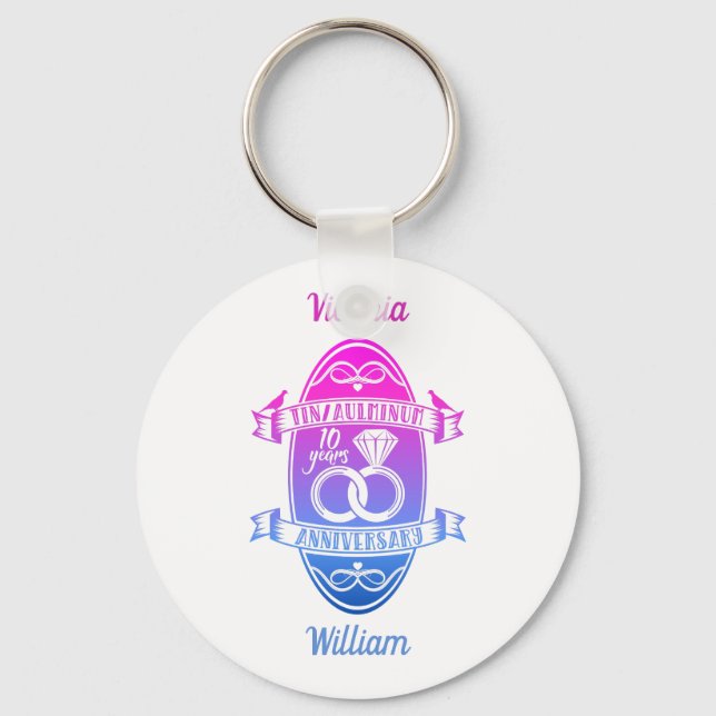 Tenth 10th wedding anniversary TIN ALUMINUM Key Ring (Front)