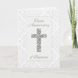 Tenth Anniversary Baptism Blessings Cross Swirls Card