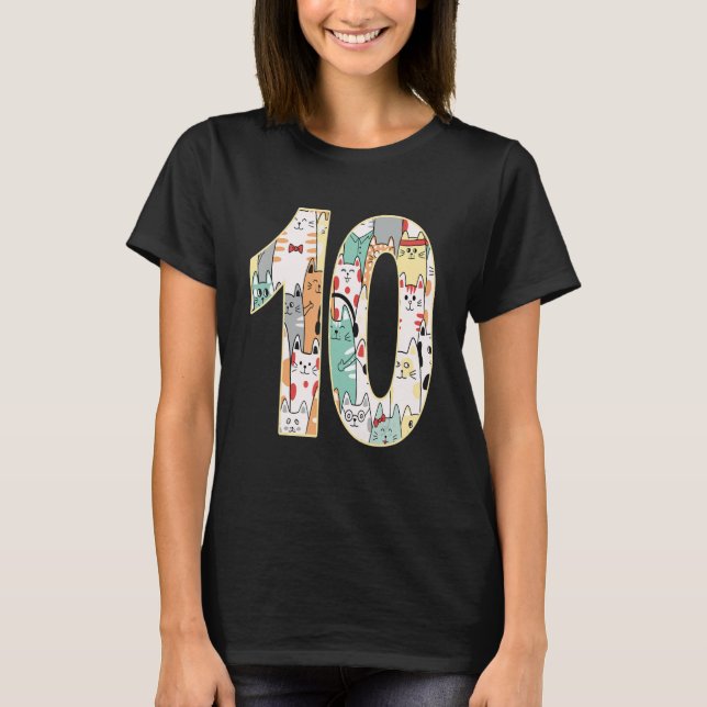 Tenth Birthday Cute Kitty Ten Year Old Kids 10th B T-Shirt (Front)