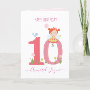 Tenth birthday fairy cute pink personalised  card