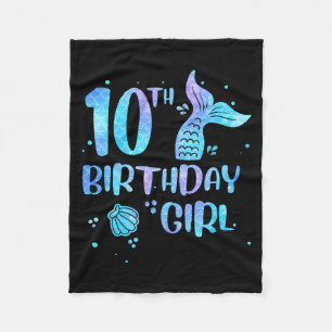Tenth Birthday Girl Mermaid 10th Toddlers Back to Fleece Blanket