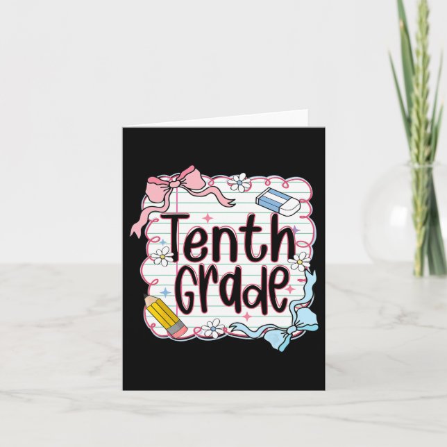 Tenth Grade Back To School For Girls Pink Notebook Card (Front)