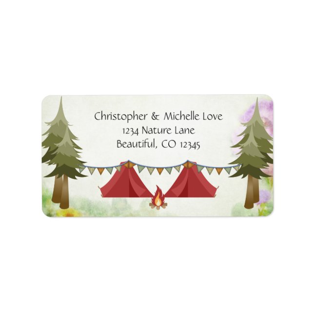 Tents with Buntings, Campfire, Woodland, Camping Label (Front)