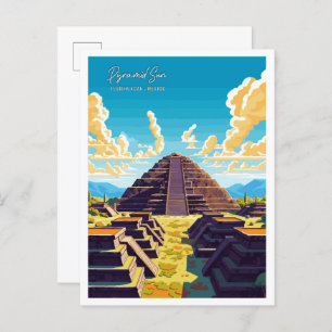 Teotihuacan Mexico vintage travel illustration Postcard